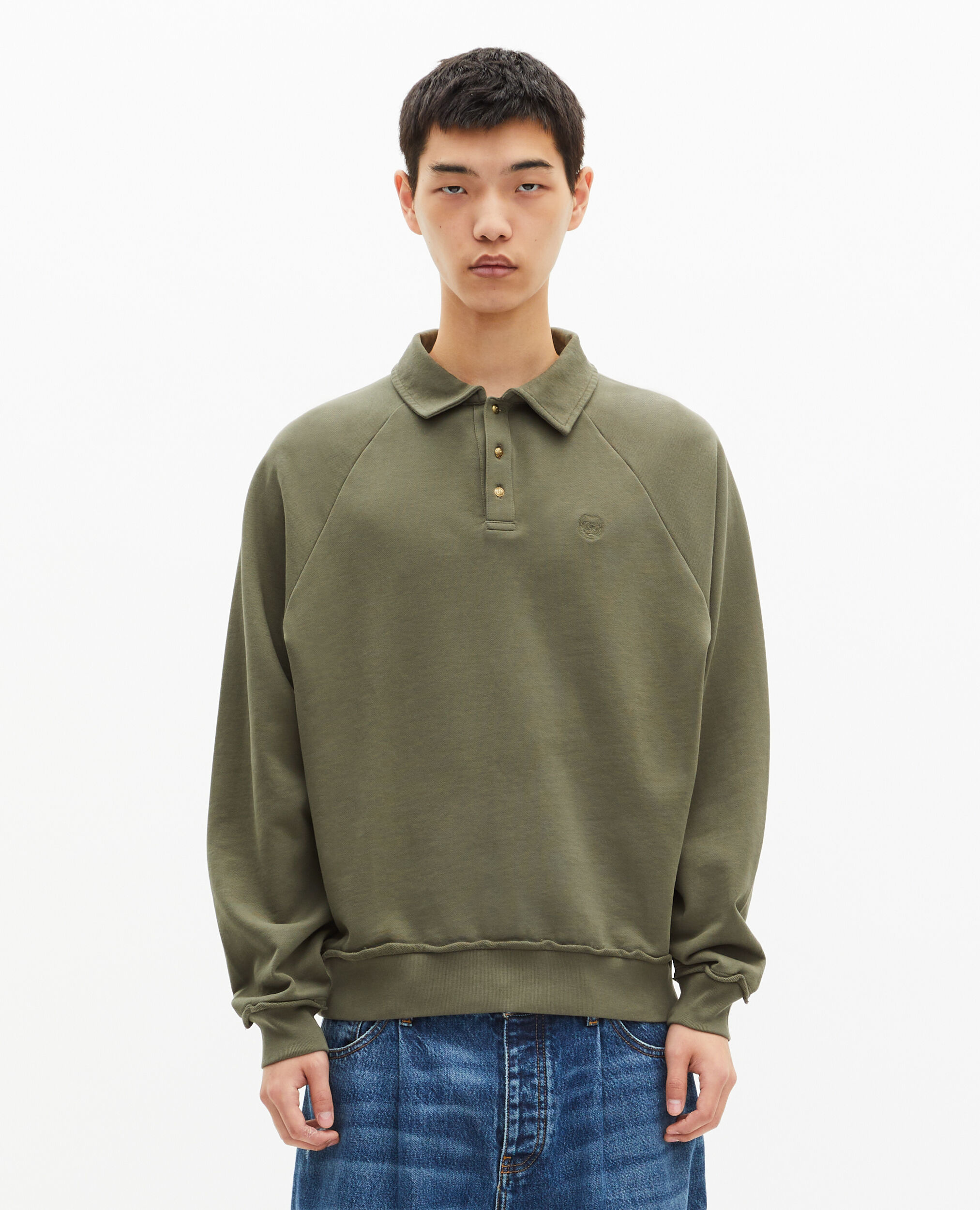 Sweatshirt col polo kaki