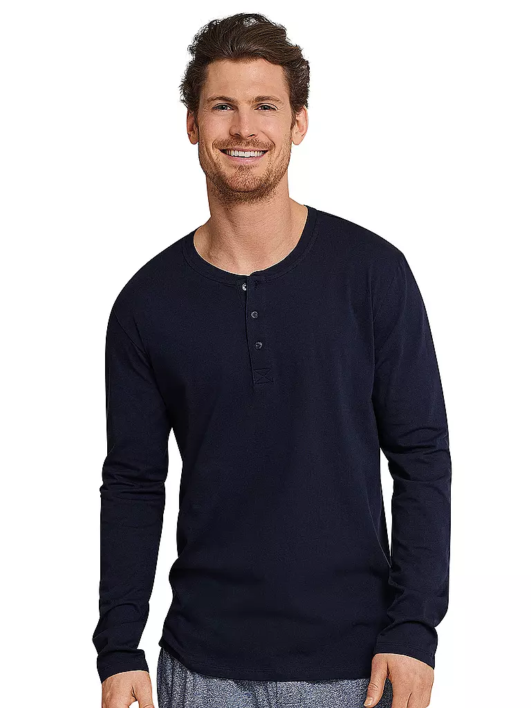 SCHIESSER Pyjama Langamshirt Dunkelblau blau