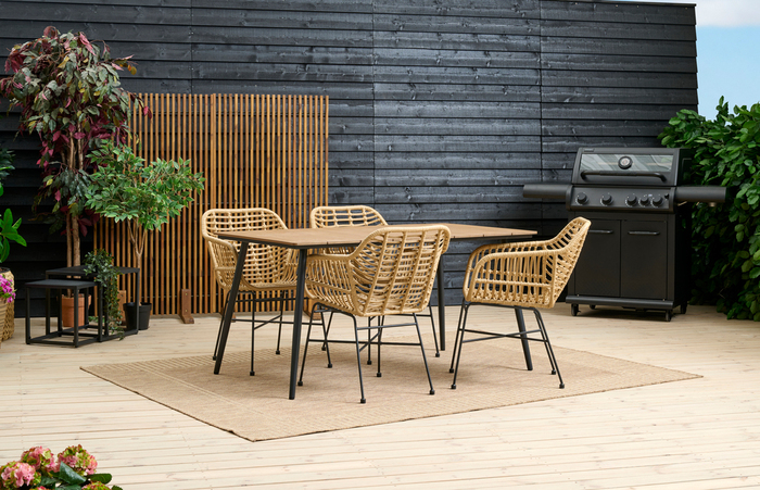 Havebord Beijing sort/teak 148 x 85 cm - Sunlife
