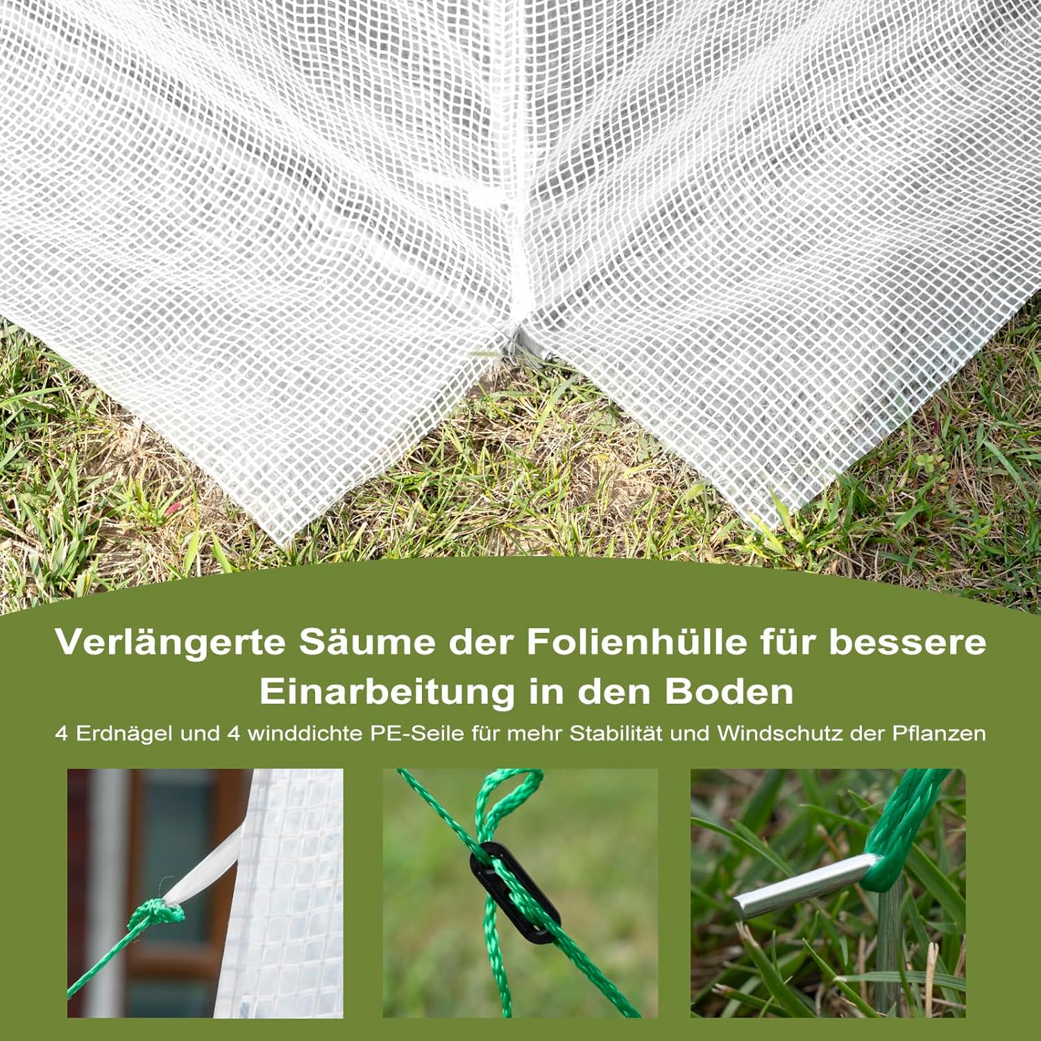 WOLTU Gewächshaus, Foliengewächshaus für Aufzucht Tomaten, Tomatenhaus Winterfest mit Tür 6 Fenstern, aus Stahlrohr PE, 200 x 200 x 300 cm, Weiß