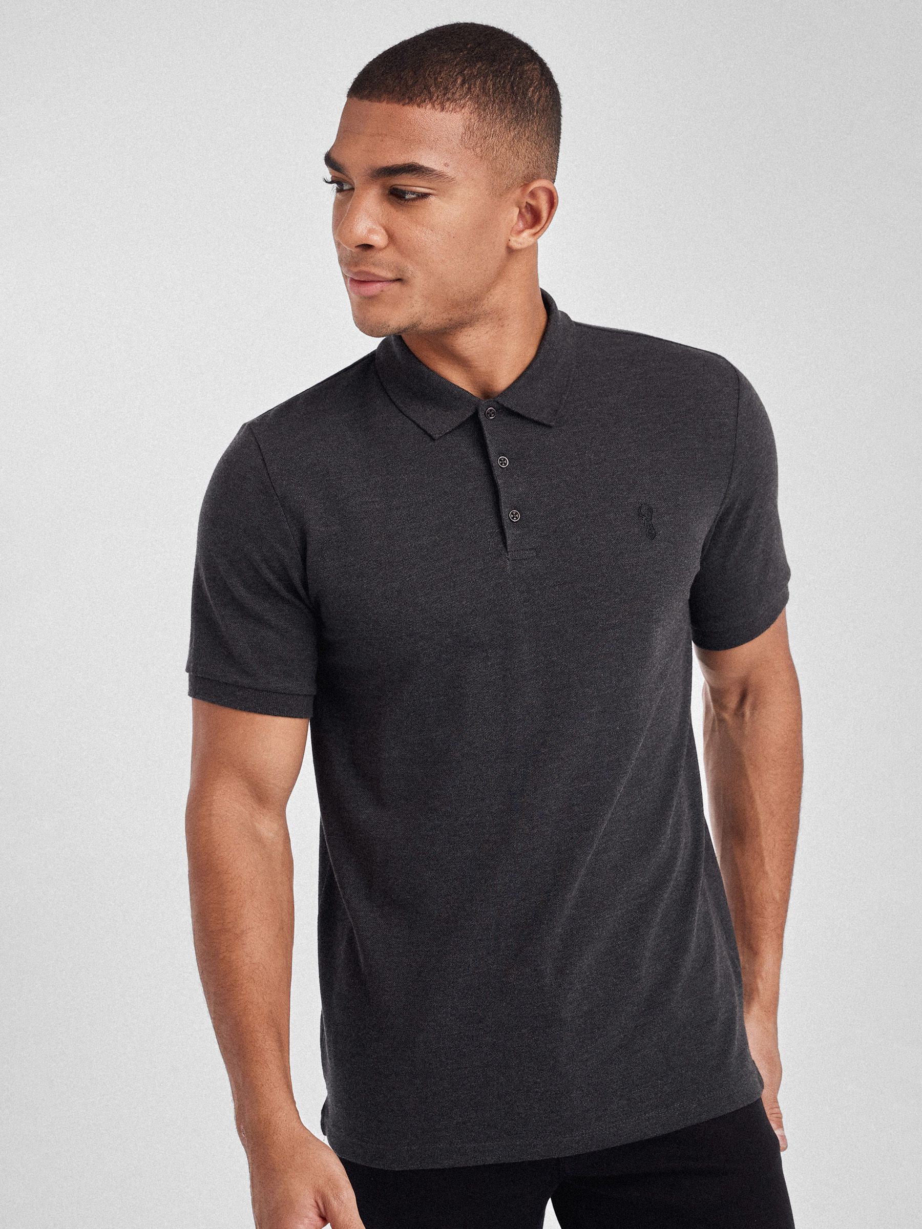 Antracietgrijs - Slim Fit - Long-Sleeve Pique Polo Shirt