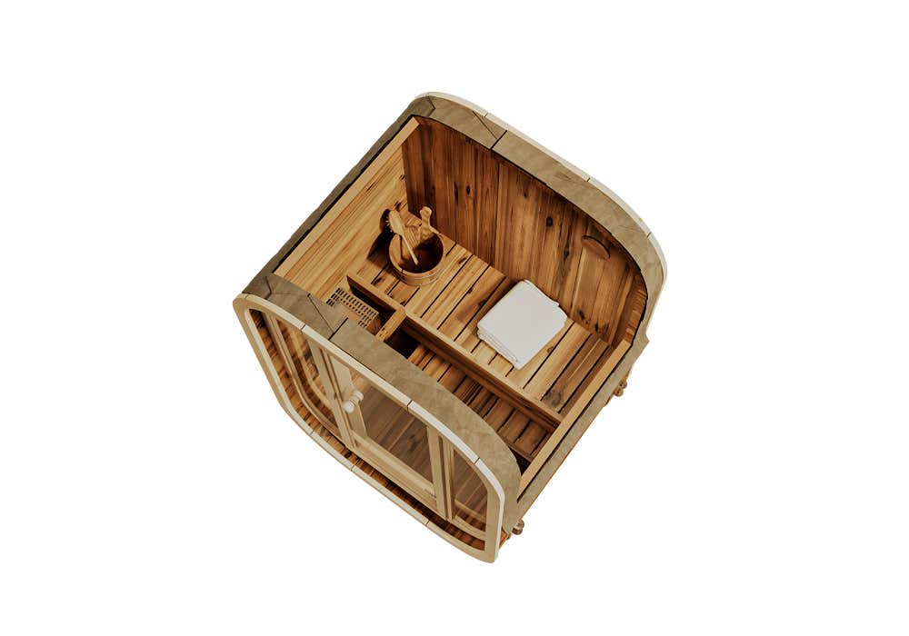 FinnTherm Ellipso S barrelsauna, barrelsauna met 1 houten bank, sauna met 42 mm wanddikte, buitensauna met montagemateriaal