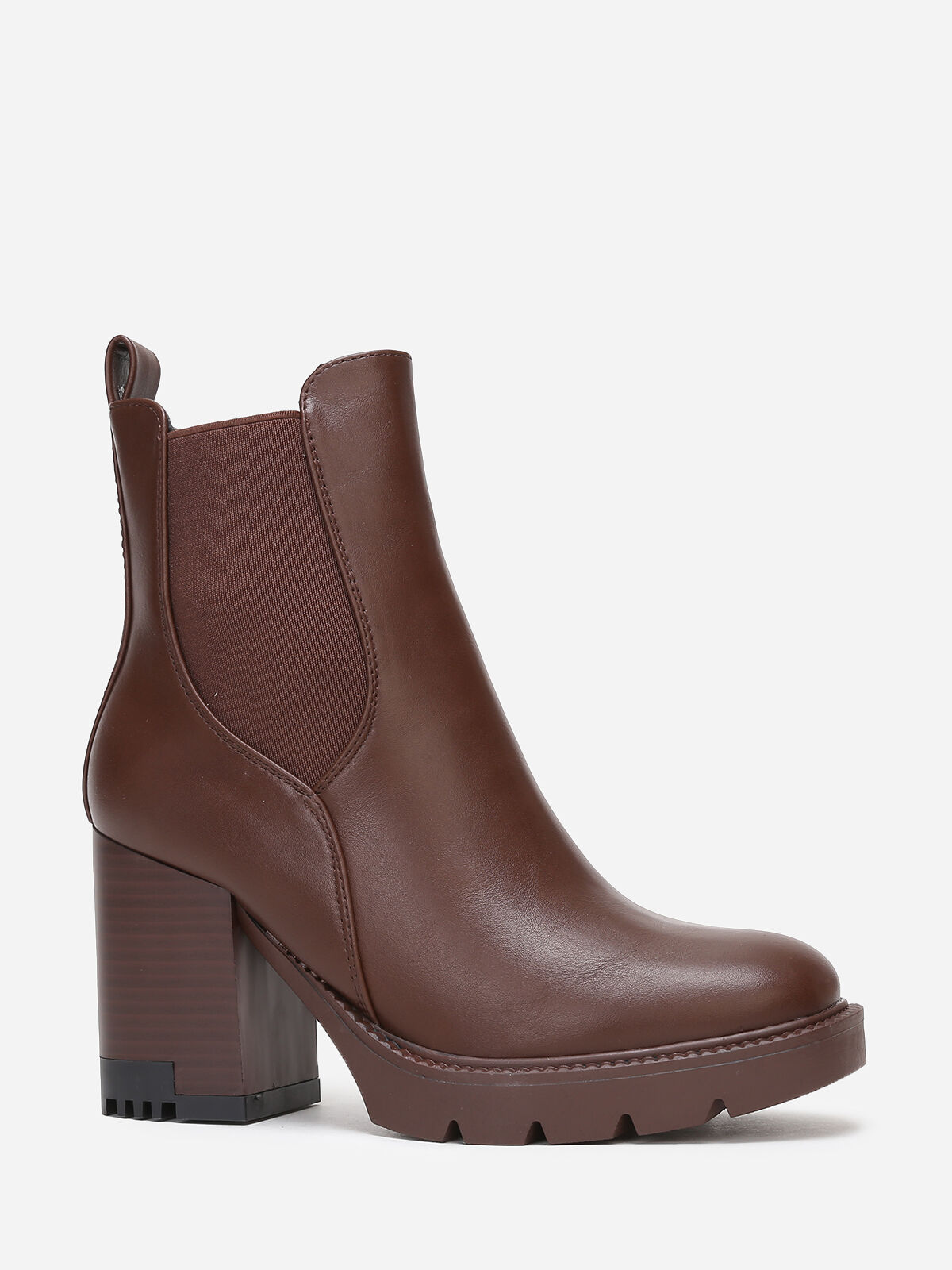 Bottines Chelsea à talon cranté- Marron