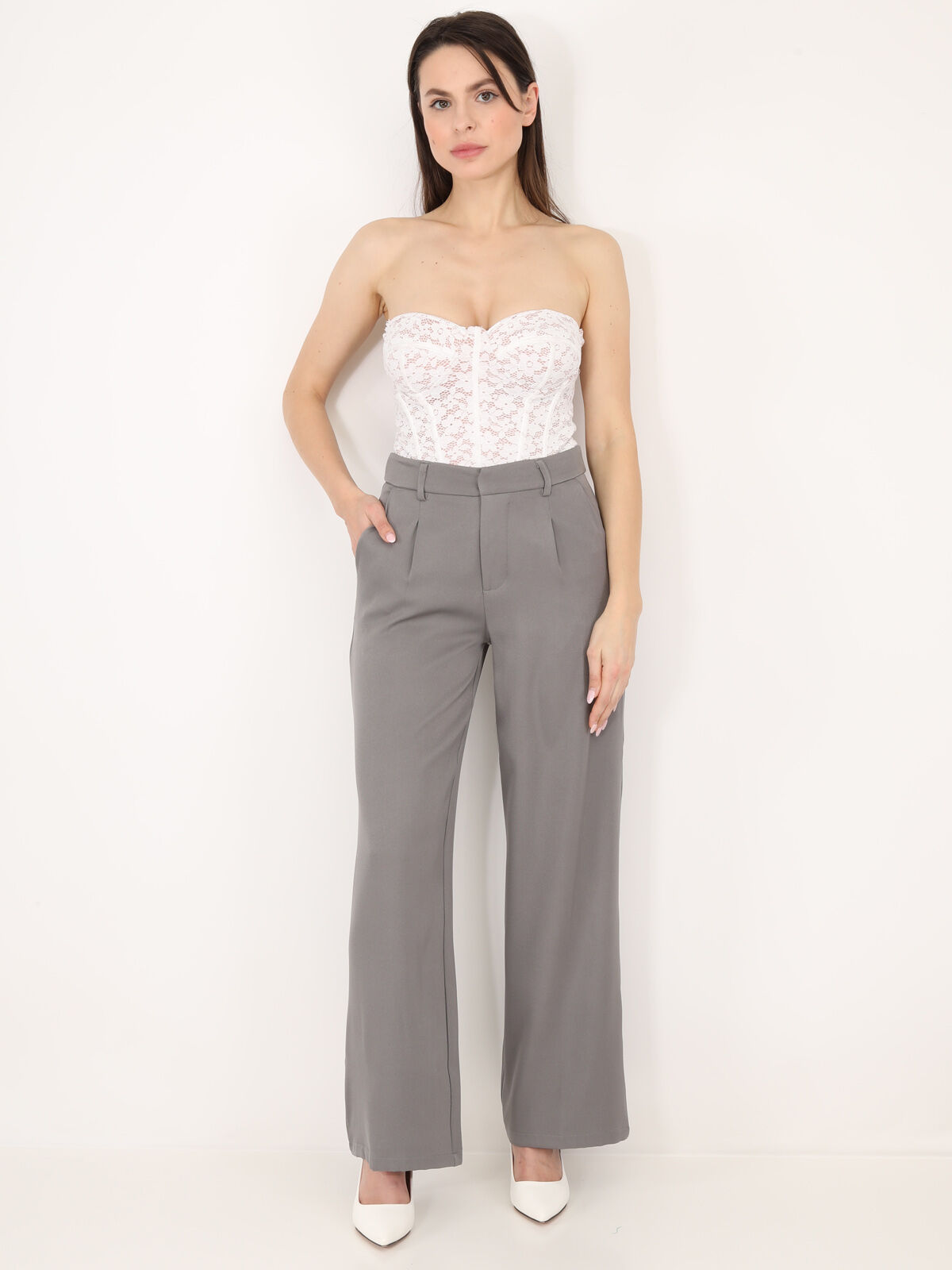 Top bustier en dentelle fleurie- Blanc