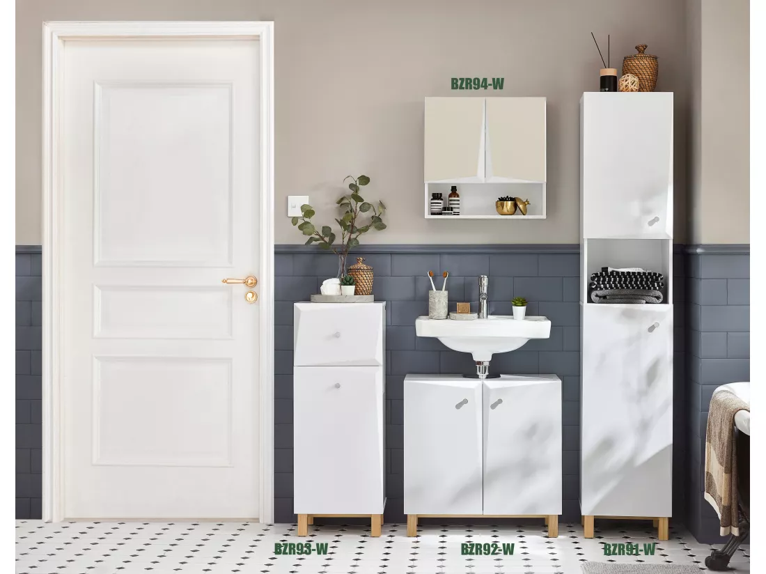 Meuble Sous Lavabo, Meuble Sous Évier, Meuble Sous Vasque Avec 2 Portes, Blanc, BZr92-w
