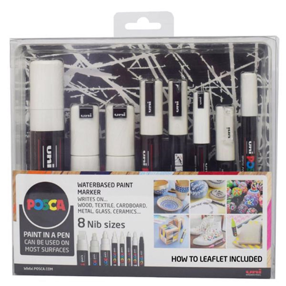 Køb Posca 8 Spidsstørrelser Sæt Hvid