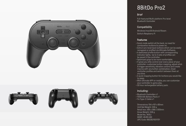 8Bitdo Pro 2 Gamepad Black Edition Nintendo Switch