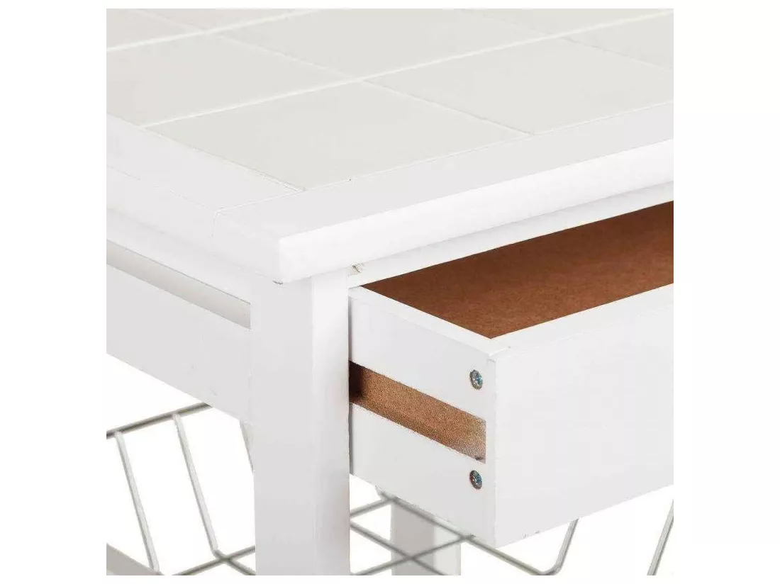 Chariot de cuisine en bois de pin et blanc dm