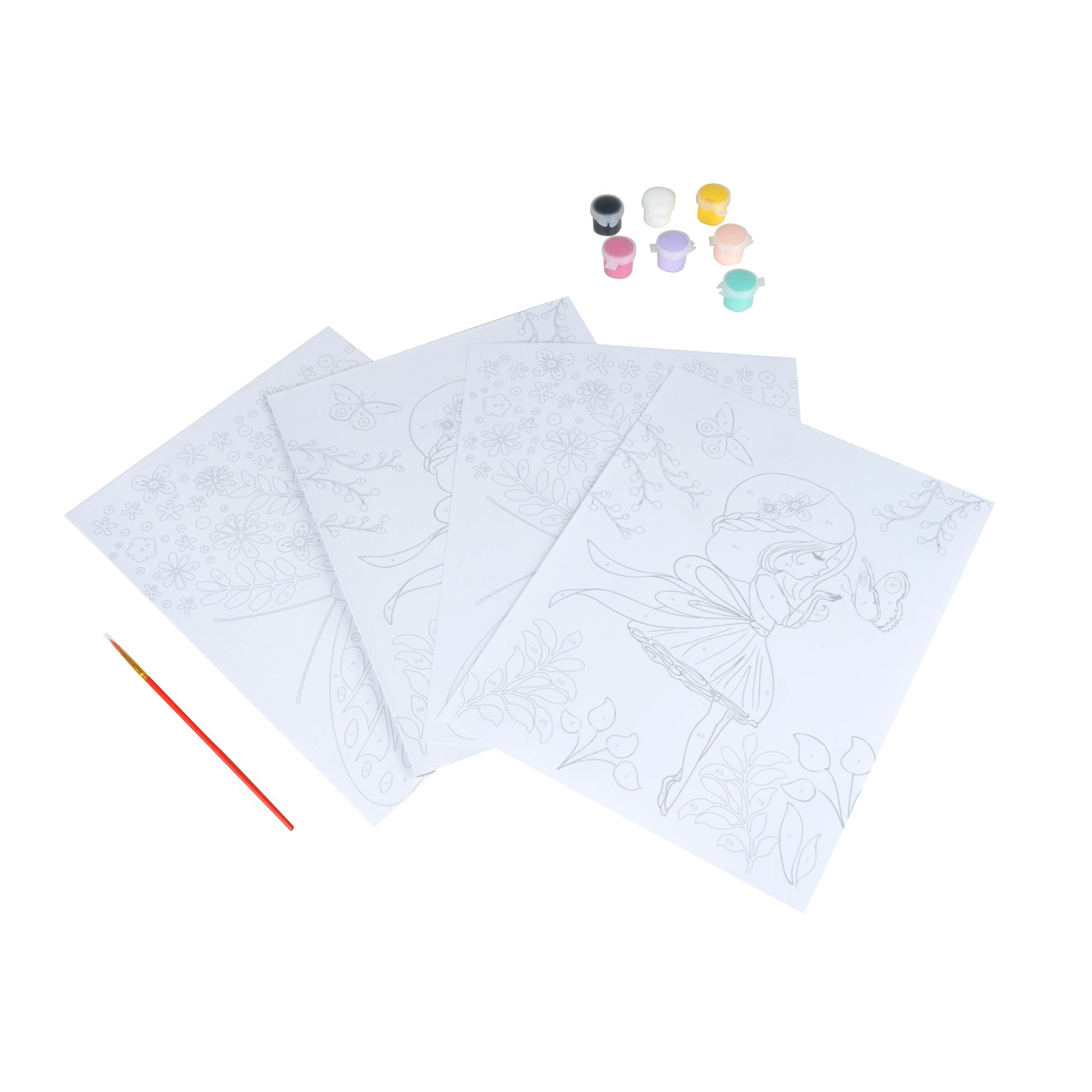 PEINTURE PAR NUMEROS 2 TABLEAUX PRINCESSE FLEURS ET PAPILLON