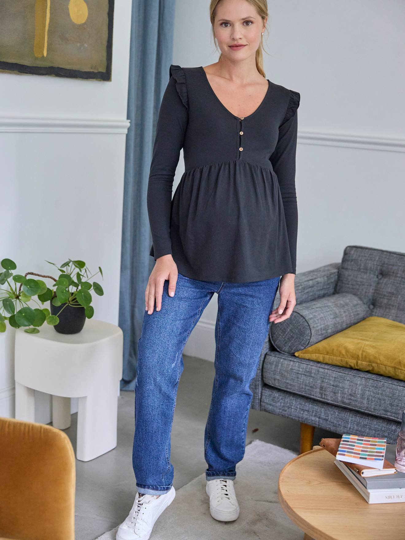 Blusa estilo camiseta para gestantes e lactantes em argila