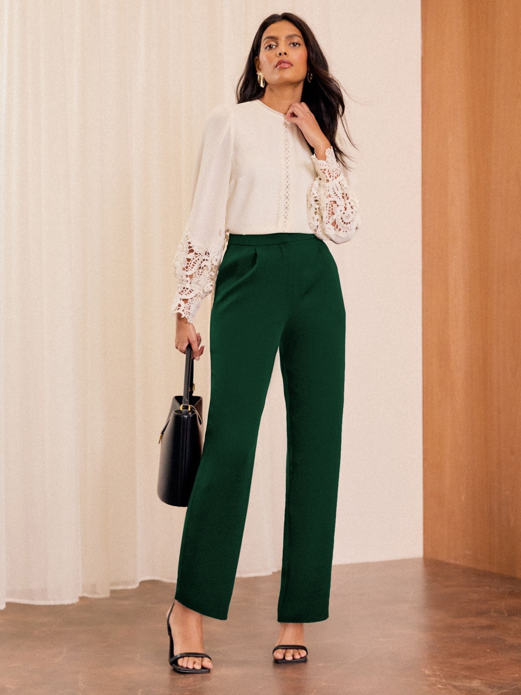 Donkergroen - Love & Roses Straight Leg Trousers
