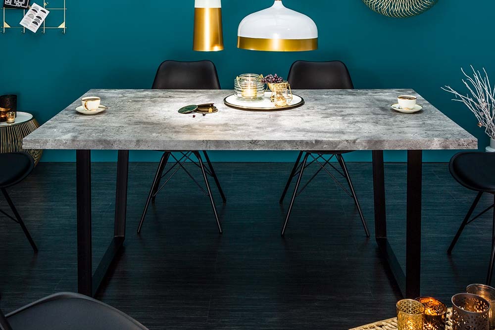 Moderner Esstisch LOFT 120cm grau Beton-Design schwarze Metallbeine Kufengestell