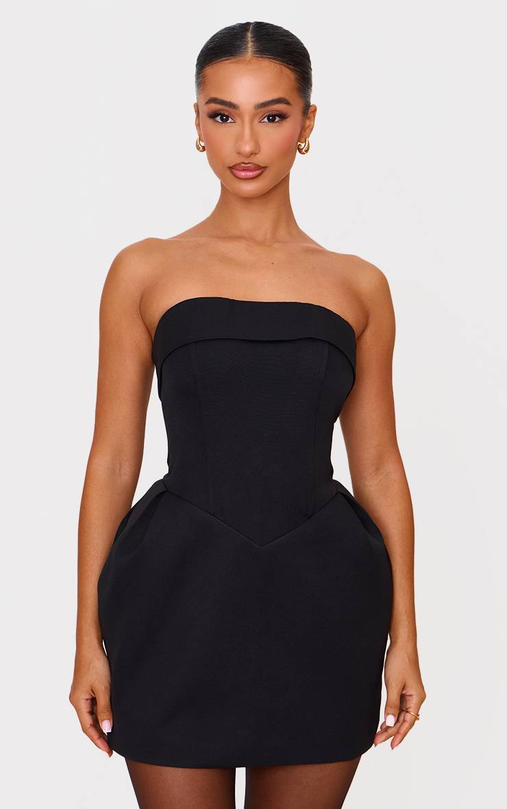 Noir Robe Mini Bustier Tissée Petite