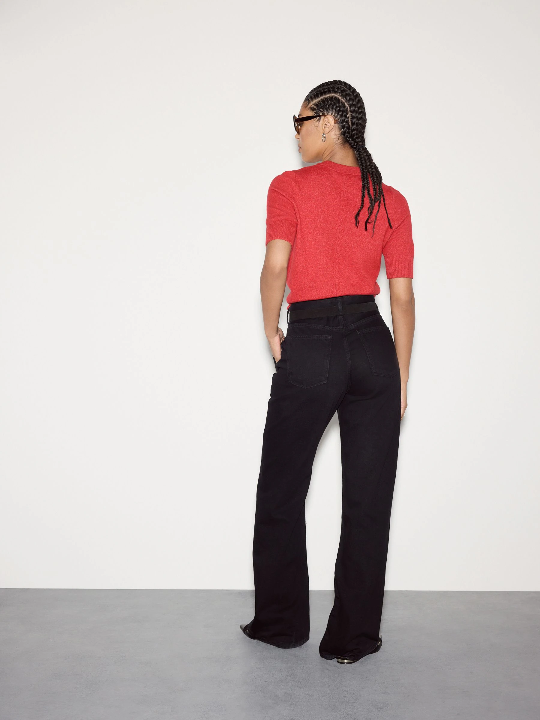 Zwart - Jeans met rechte pijpen met naad aan de voorkant