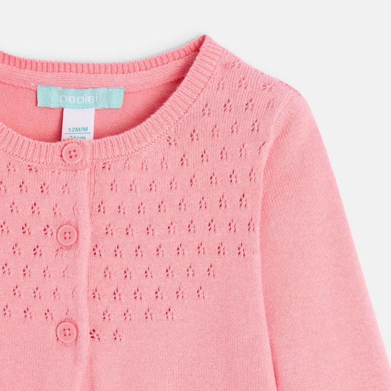 Gilet maille tricot fantaisie rose bébé fille Rose