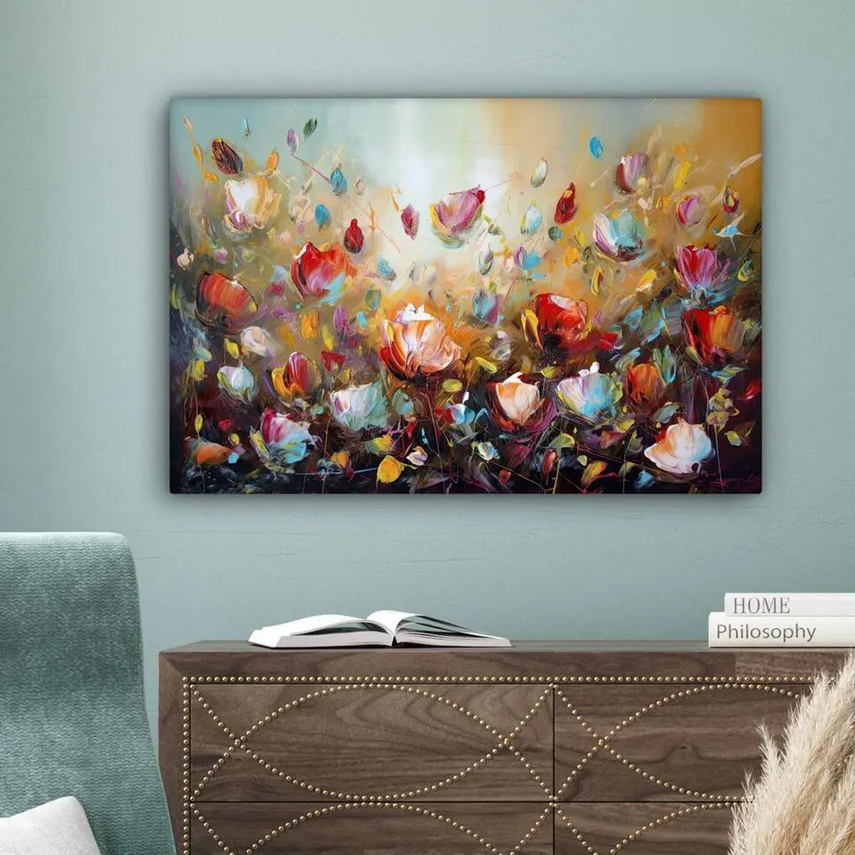 MuchoWow Canvas Schilderij 90x60cm Bloemen Kunst Natuur