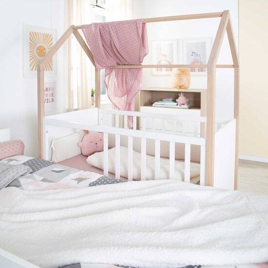 Cabane Lit Bébé   Blanc / Bois        60 x 120 cm   de               Roba