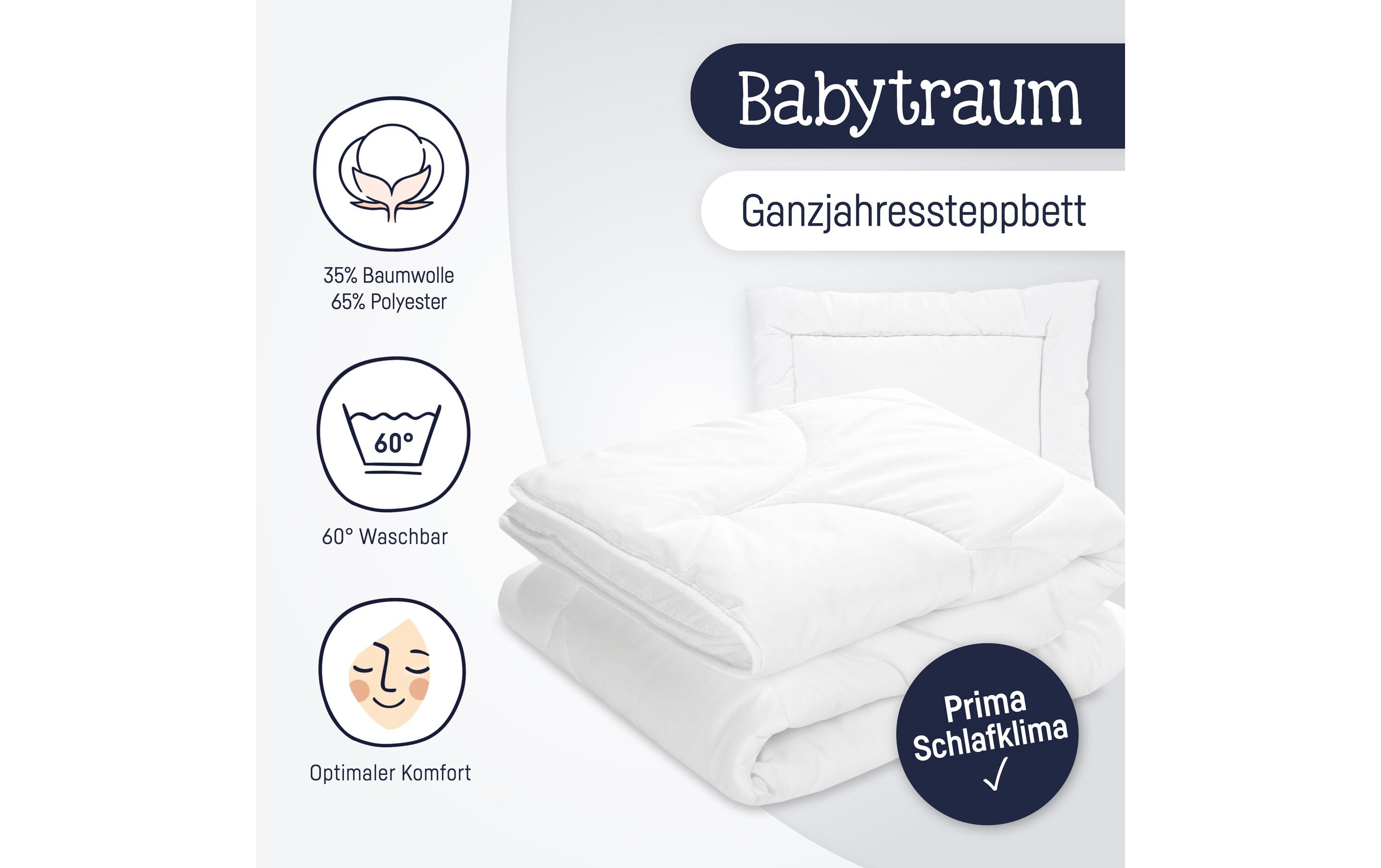 Kinder-Duvet Babytraum 2er Set 100 x 135 + 40 x 60 cmSteppbett-Set Babytraum