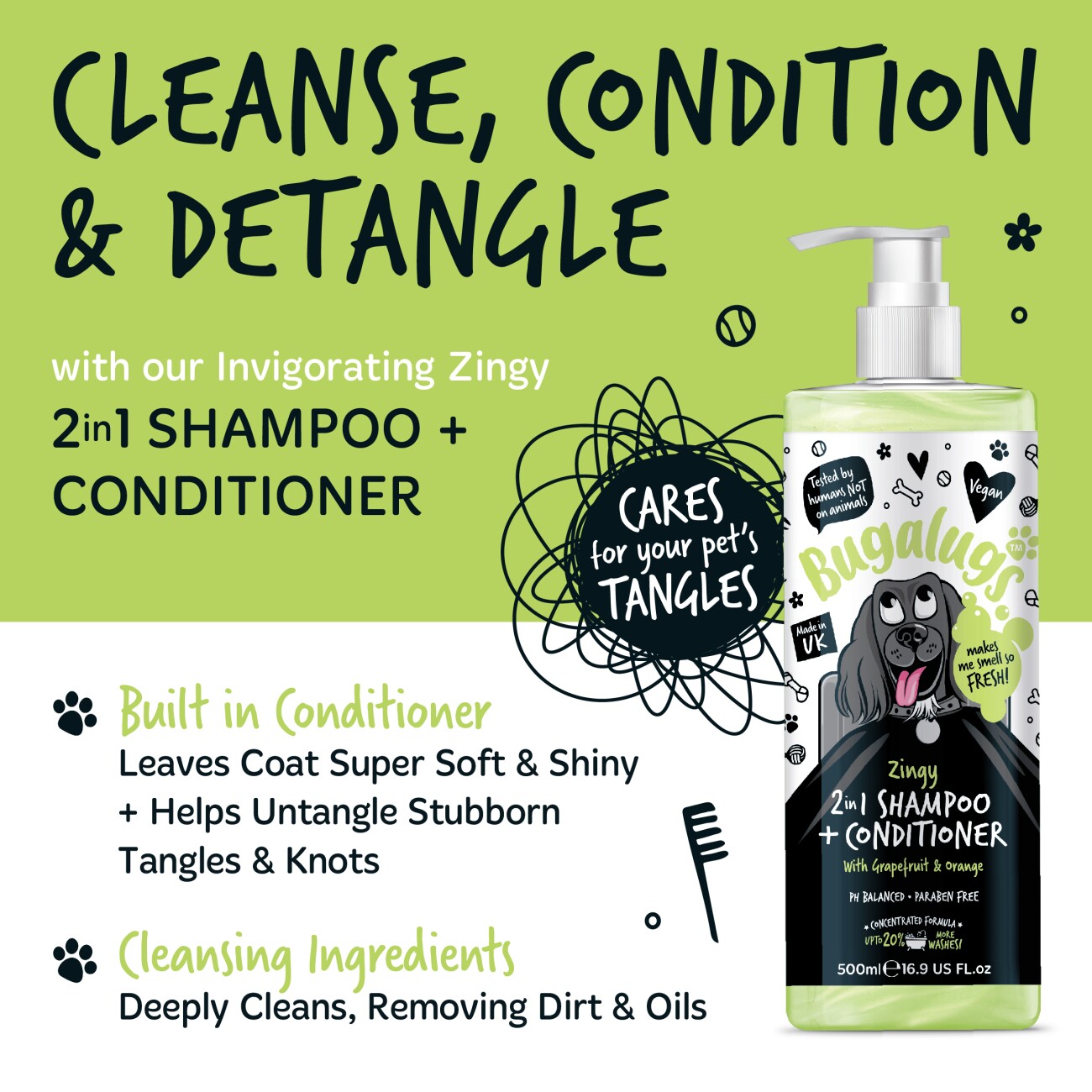 Bugalugs Zingy 2-in-1 – Hundeshampoo & Conditioner mit Grapefruit- und Orangenaroma