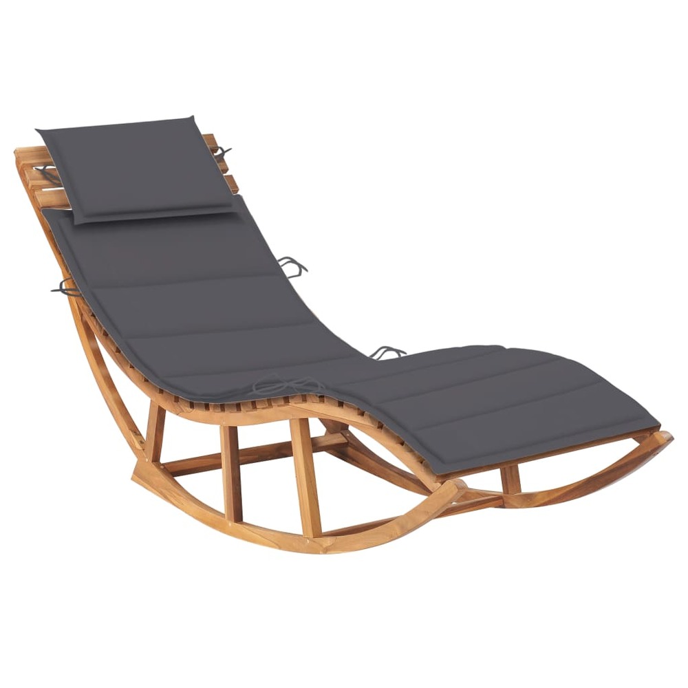Transat chaise longue bain de soleil lit de jardin terrasse meuble d'extérieur à bascule avec coussin bois de teck solide 02_