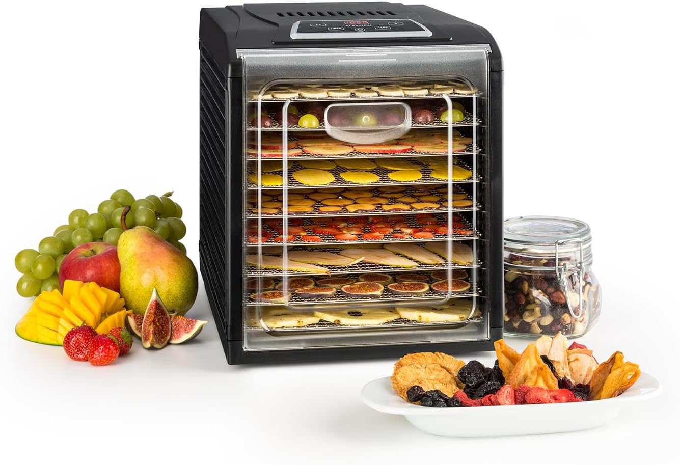 Klarstein Dörrautomat, Dörrgerät, Food Dehydrator, Dörrautomat aus Metall, Dehydrator Food Dryer, 9 Ablagen, 700 Watt, Touch-Display, Timer, Edelstahlheizelement, HotAir Circulation System, Schwarz