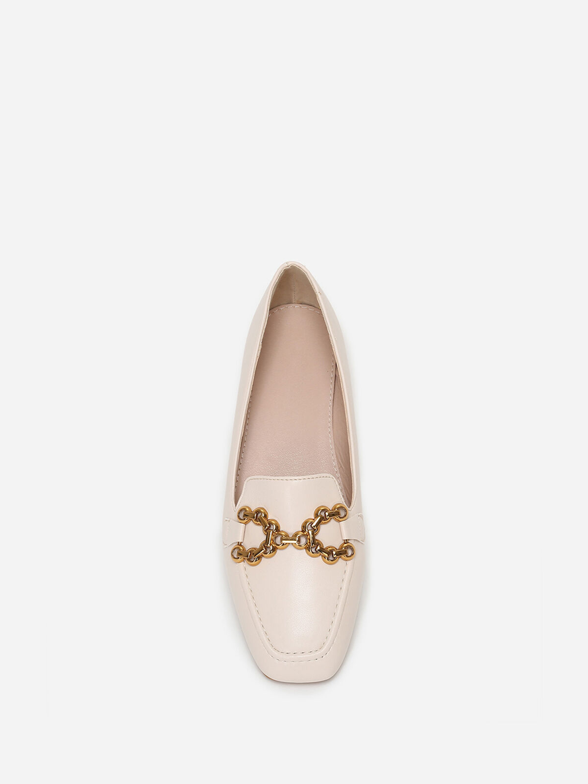 Mocassins à bout carré et bride métallique- Beige