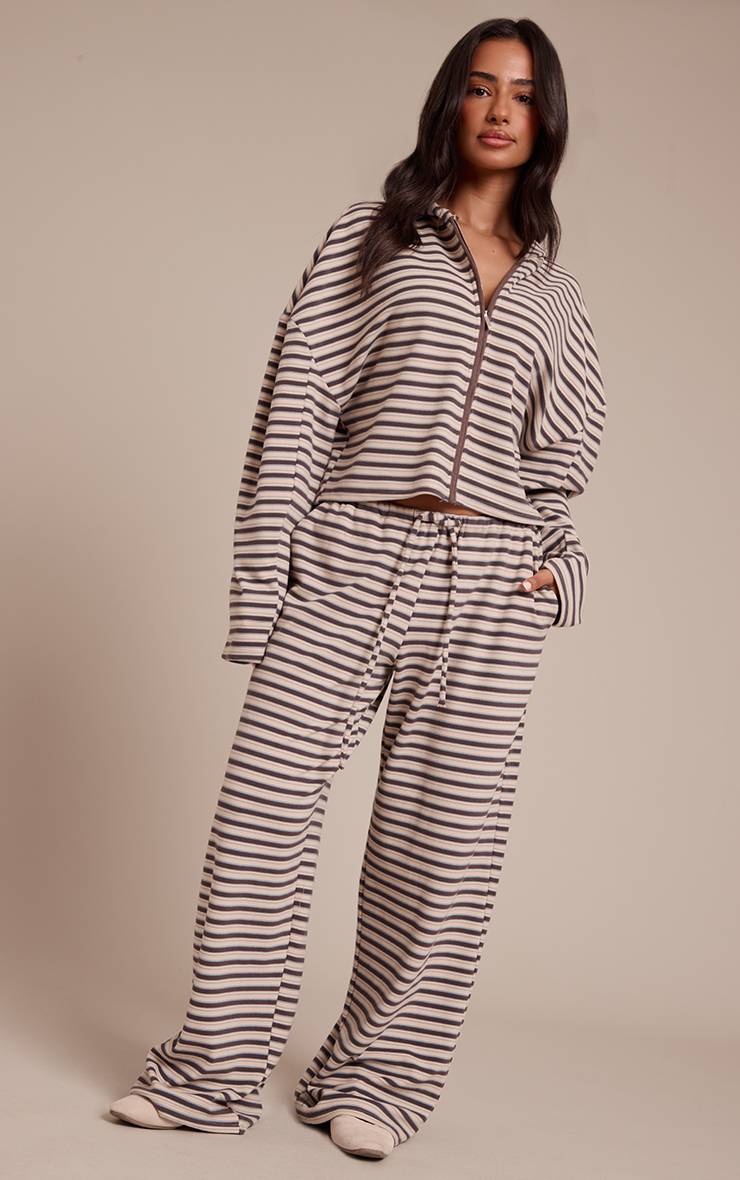 Marron Veste Zippée En Polaire Douce Rayée Petite Taille