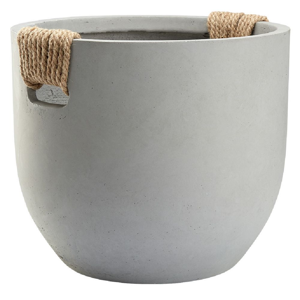 Pot rond fibrargile gris poignée en corde gris Ø45 cm
