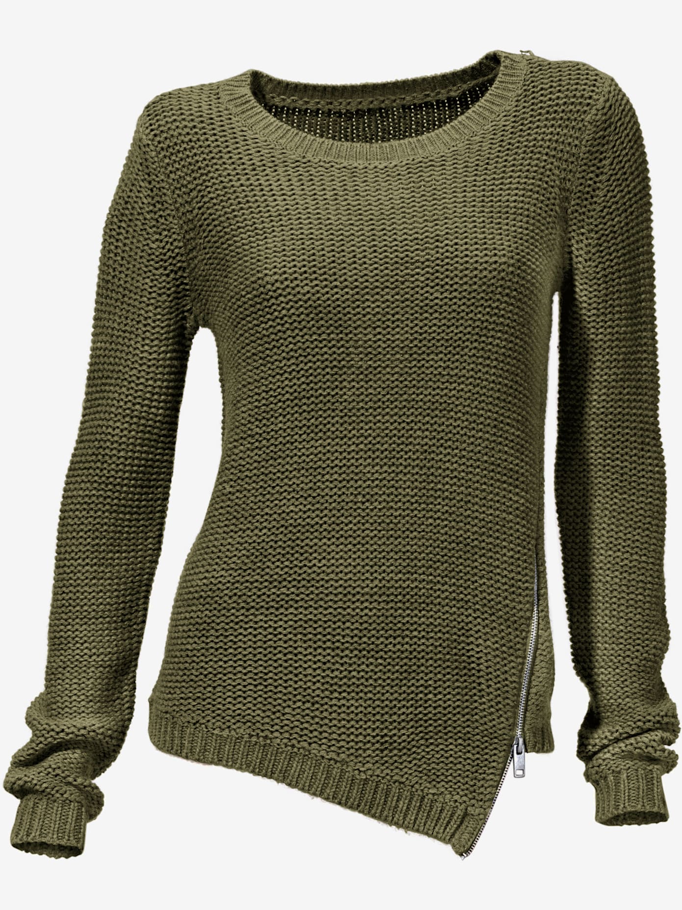 Pull col rond look asymétrique tendance avec glissière