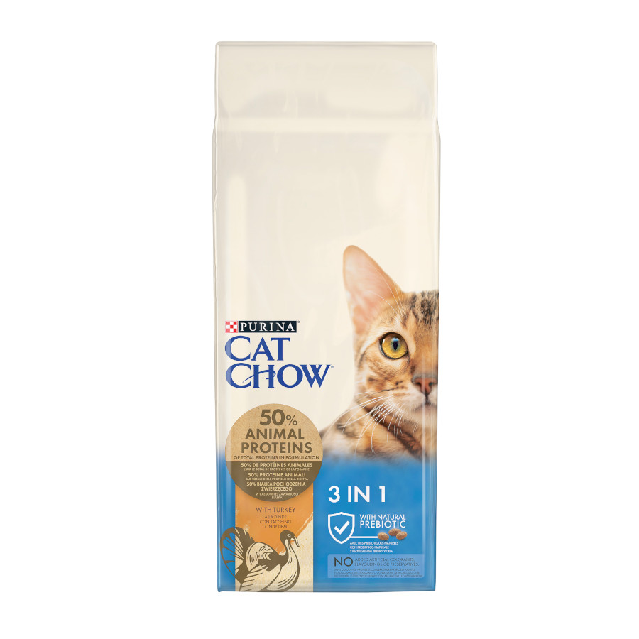 Ração seca Cat Chow 3 em 1 com sabor de peru