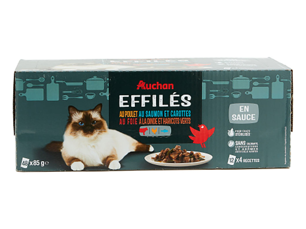 COMIDA HÚMIDA PARA GATO AUCHAN ESTERILIZADO SAQUETAS PEDAÇOS EM MOLHO MIX 48X85G