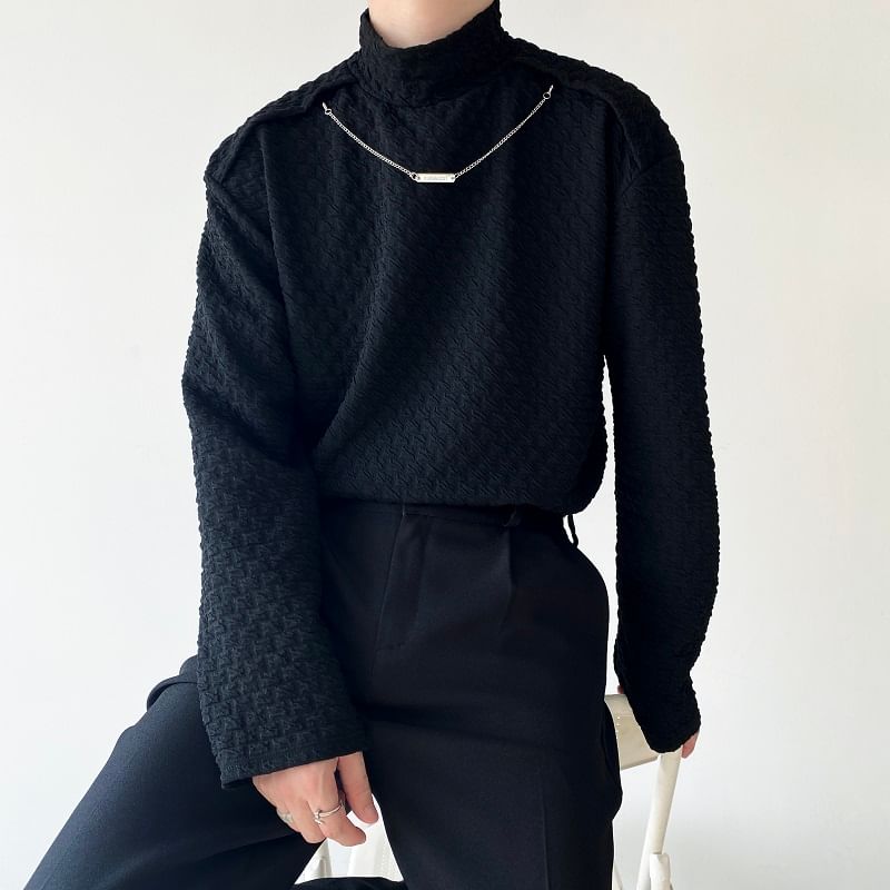 Bjorn - T-shirt met lange mouwen en mockneck, effen textuur