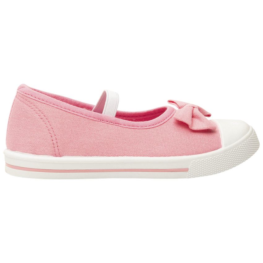 Babies roses en toile avec nœud et lanière élastiquée pour fille - Multicolore