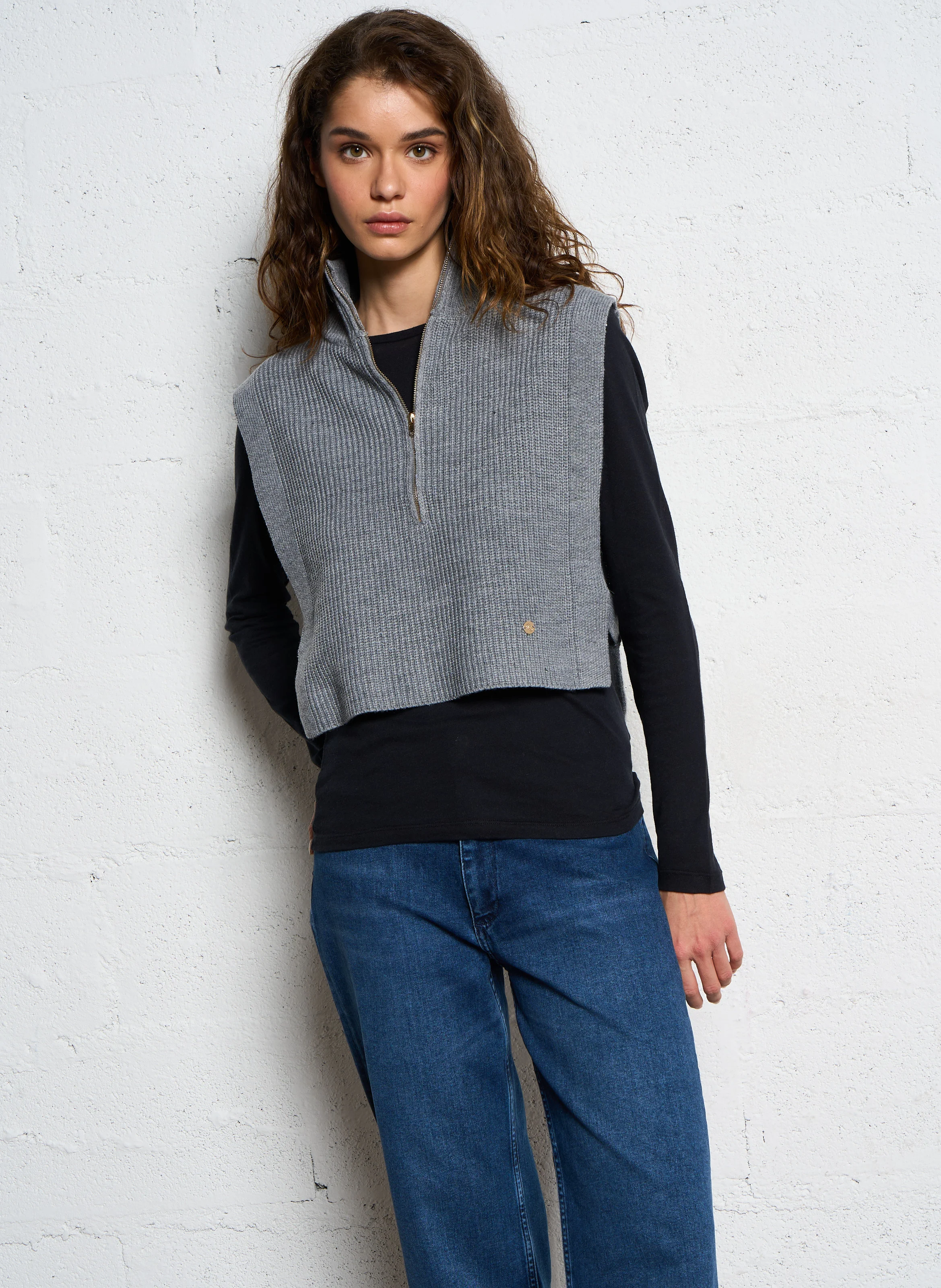 MAEVA - Pull sans manches côtelé | Gris