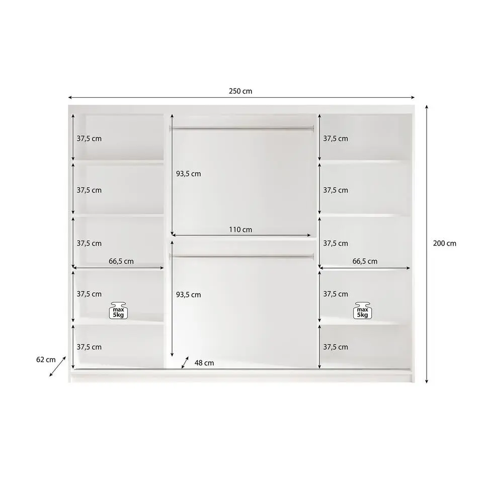 Meubella - Kledingkast Marmer - Wit - 250 cm