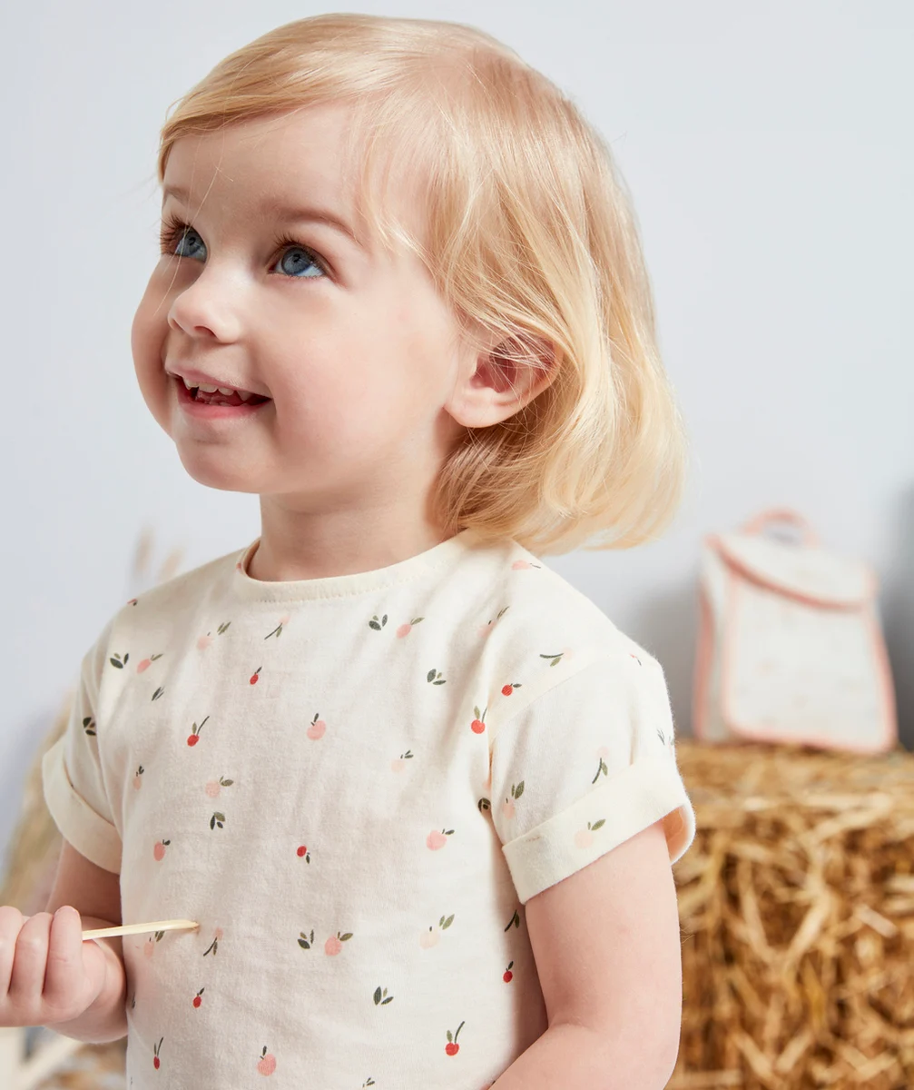 T-SHIRT ÉCRU BÉBÉ FILLE EN COTON BIOLOGIQUE IMPRIMÉ FRUITS