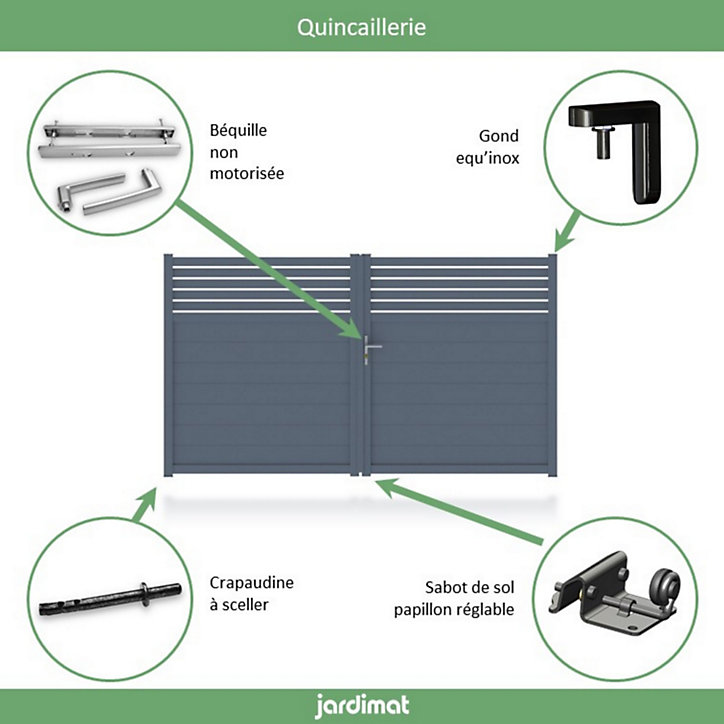 Portail Jardimat aluminium Wissant gris 7016 - 350 x h.159 cm