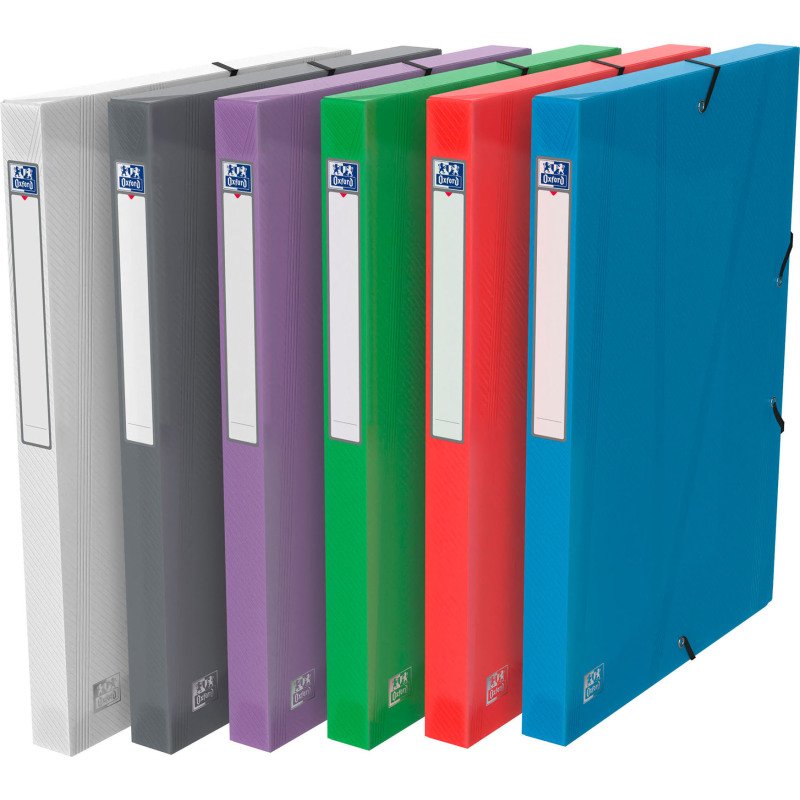Chemise box plastique Oxford 24 x 32 cm dos 2,5 cm couleurs translucides assorties