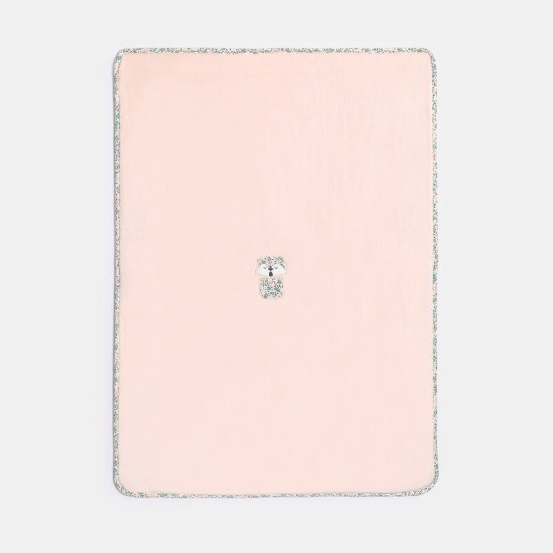 Couverture polaire velours brodée rose bébé fille Rose