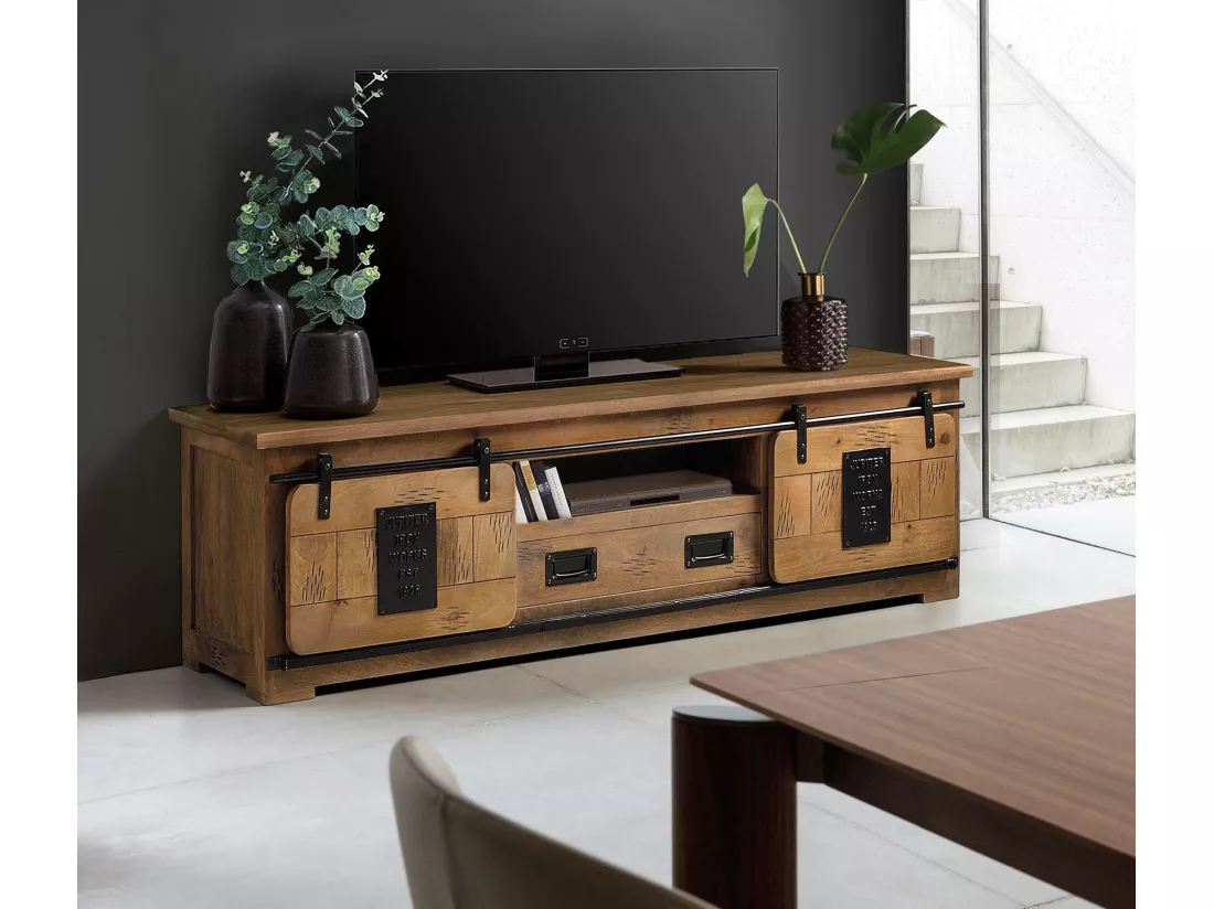 Meuble tv en manguier Marrón.Giner y Colomer.55x50x180