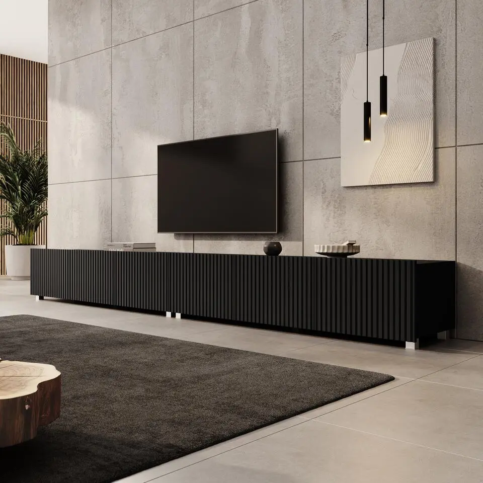 Meubella - TV-Meubel Kenderes - Zwart - 300 cm