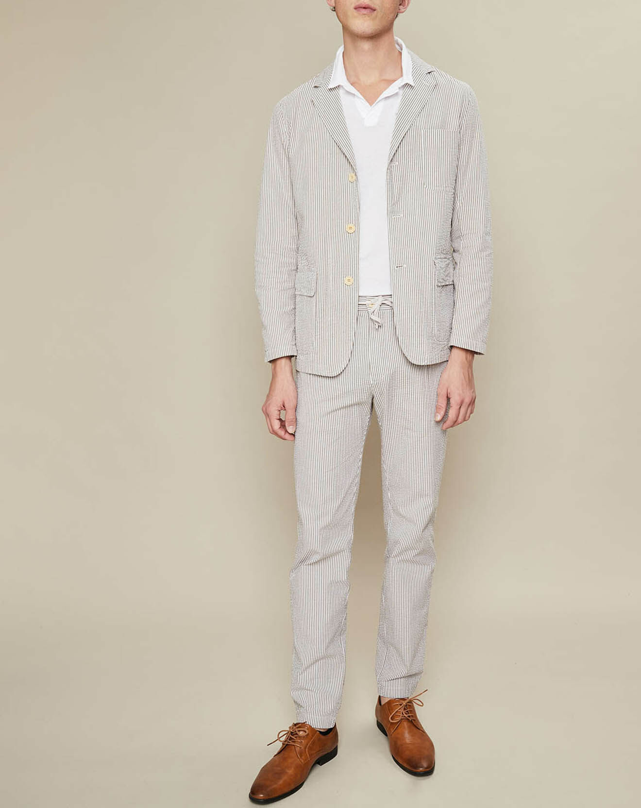 Hartford Veste fine Jag rayée beige