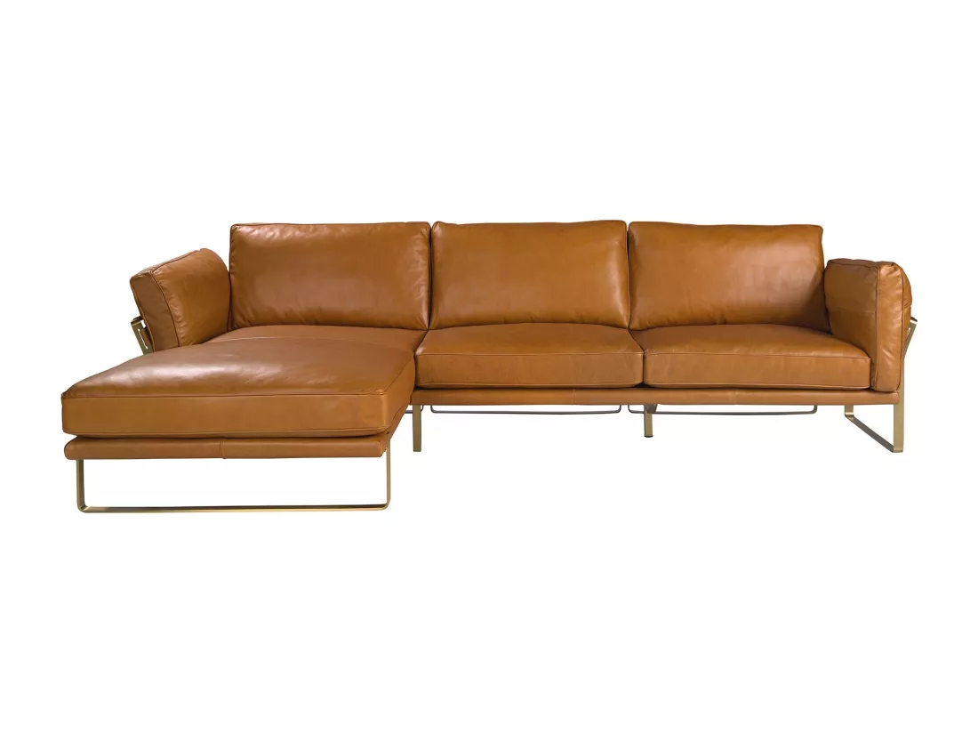 Chaise longue gauche en cuir camel