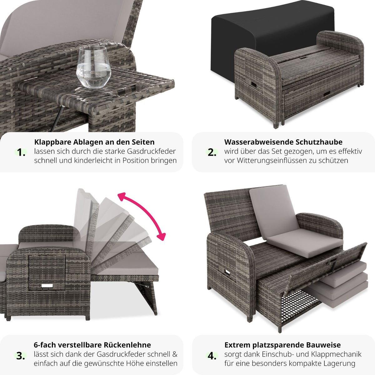 Rotan bank tectake Kreta met aluminium frame, opbergruimte en beschermhoes