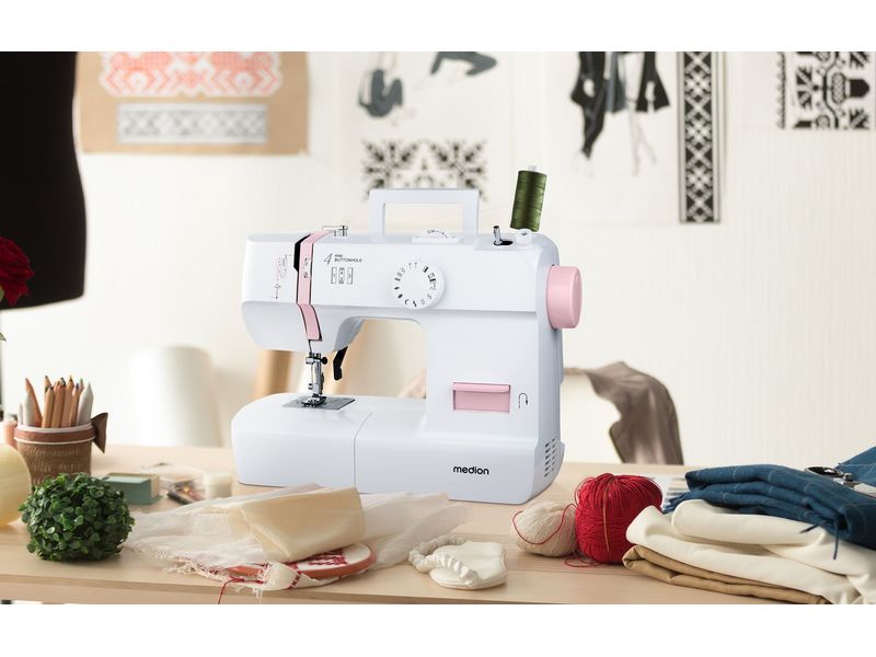 Medion Nähmaschine Life SM70 Weiss/Rosa Nähmaschine mit einer Motorleistung von 70 Watt