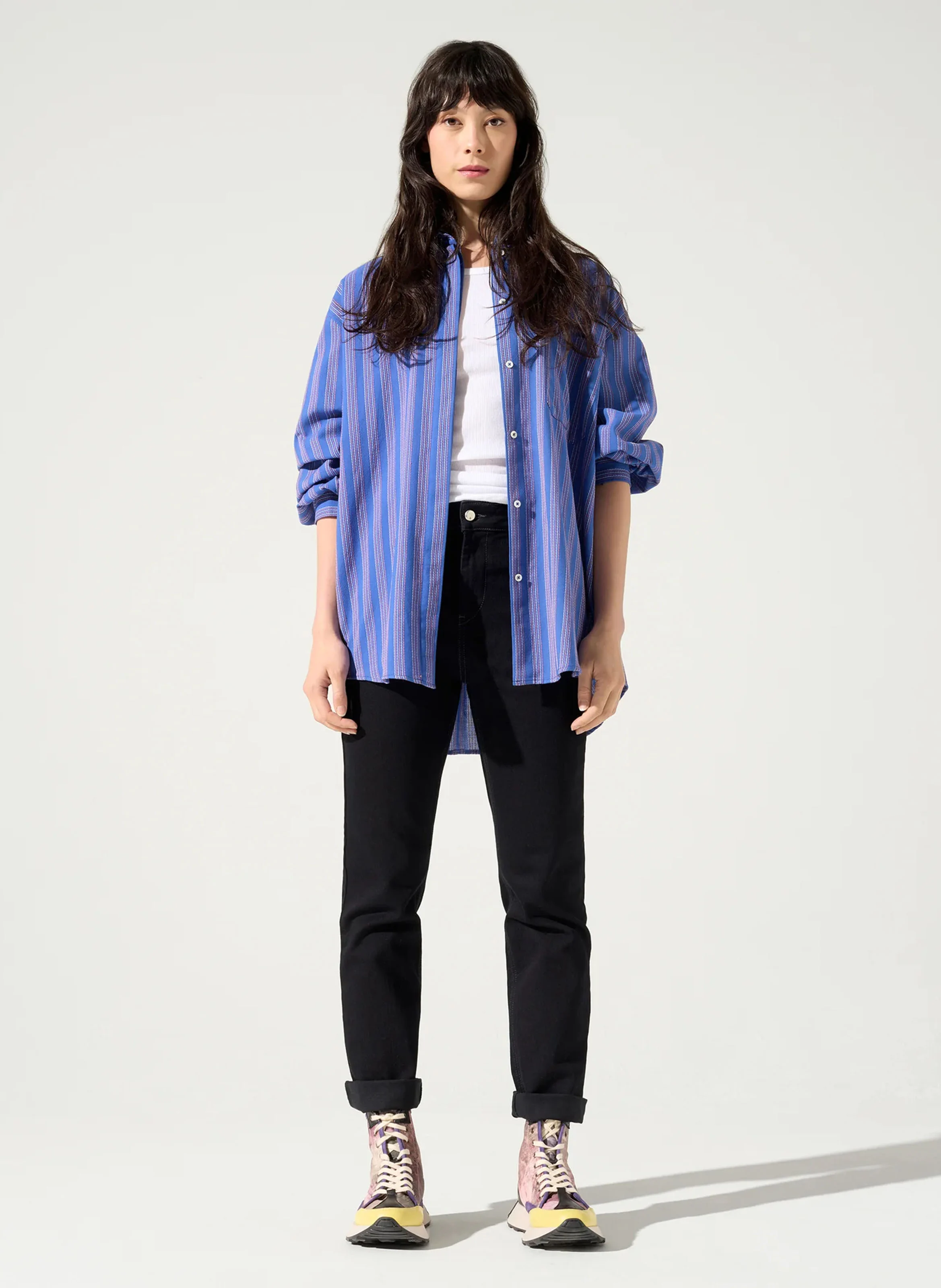 ZOFIA - Chemise oversize col classique en coton mélangé | Bleu
