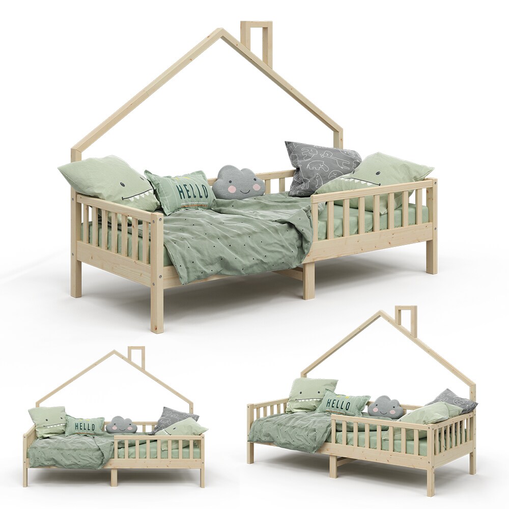 VitaliSpa Hausbett Kinderbett Spielbett Noemi 90x200cm natur Rausfallschutz