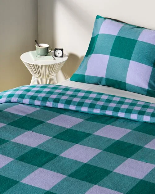 housse de couette flanelle 140 x 200/220 carreaux vert