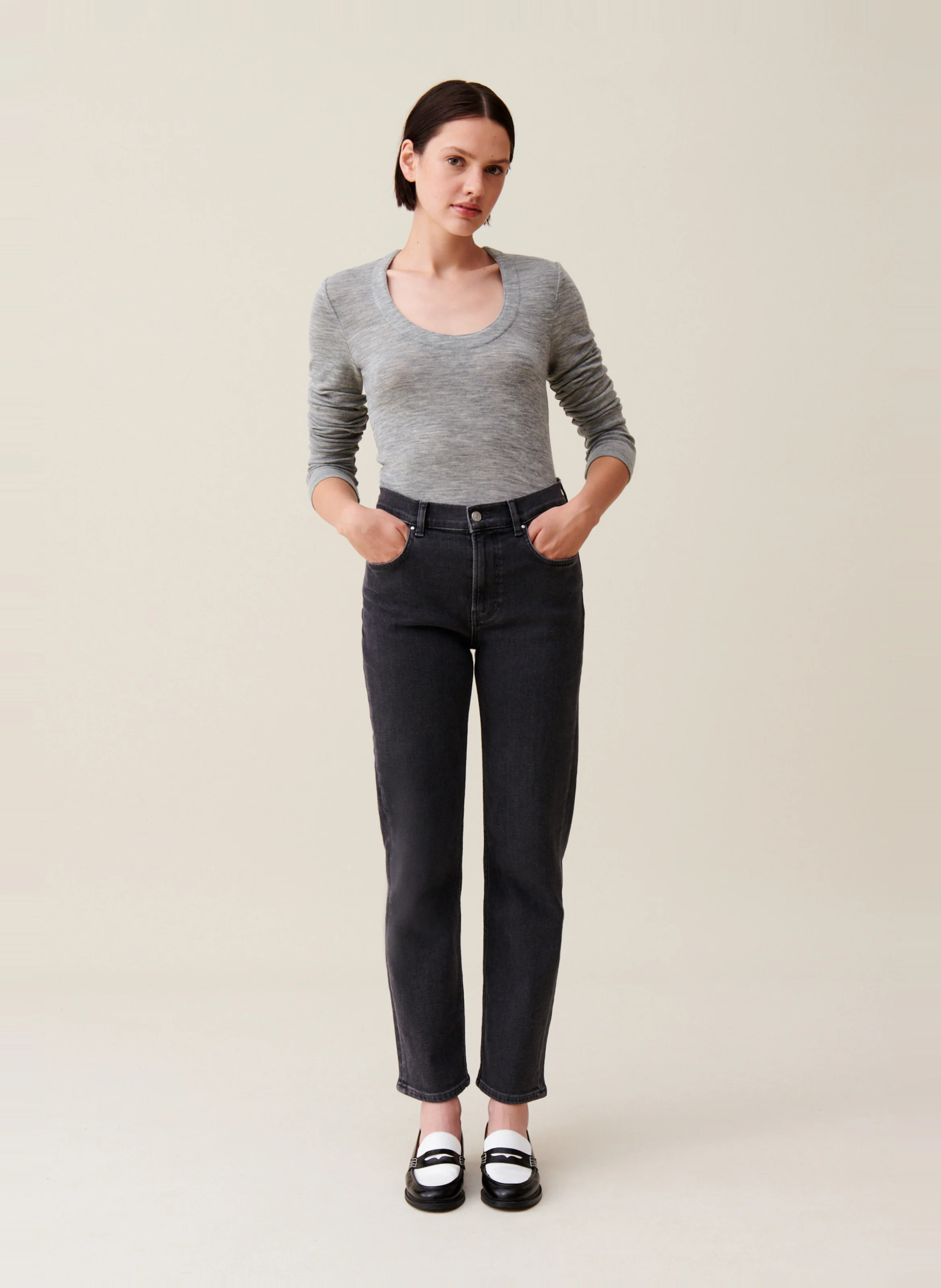 Top maille ajusté en laine | Gris