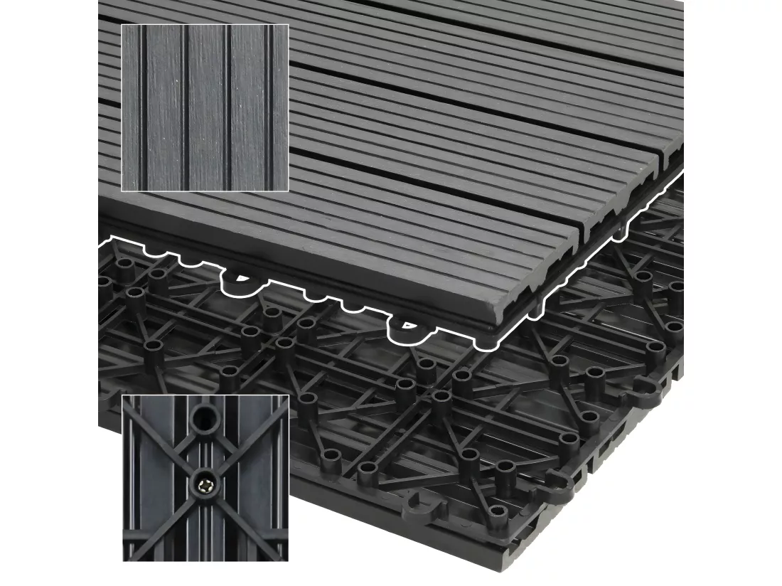 ECD Germany Lot de 33 Dalles de Terrase en WPC 30x30cm pour 3m² Anthracite Montage au Système de